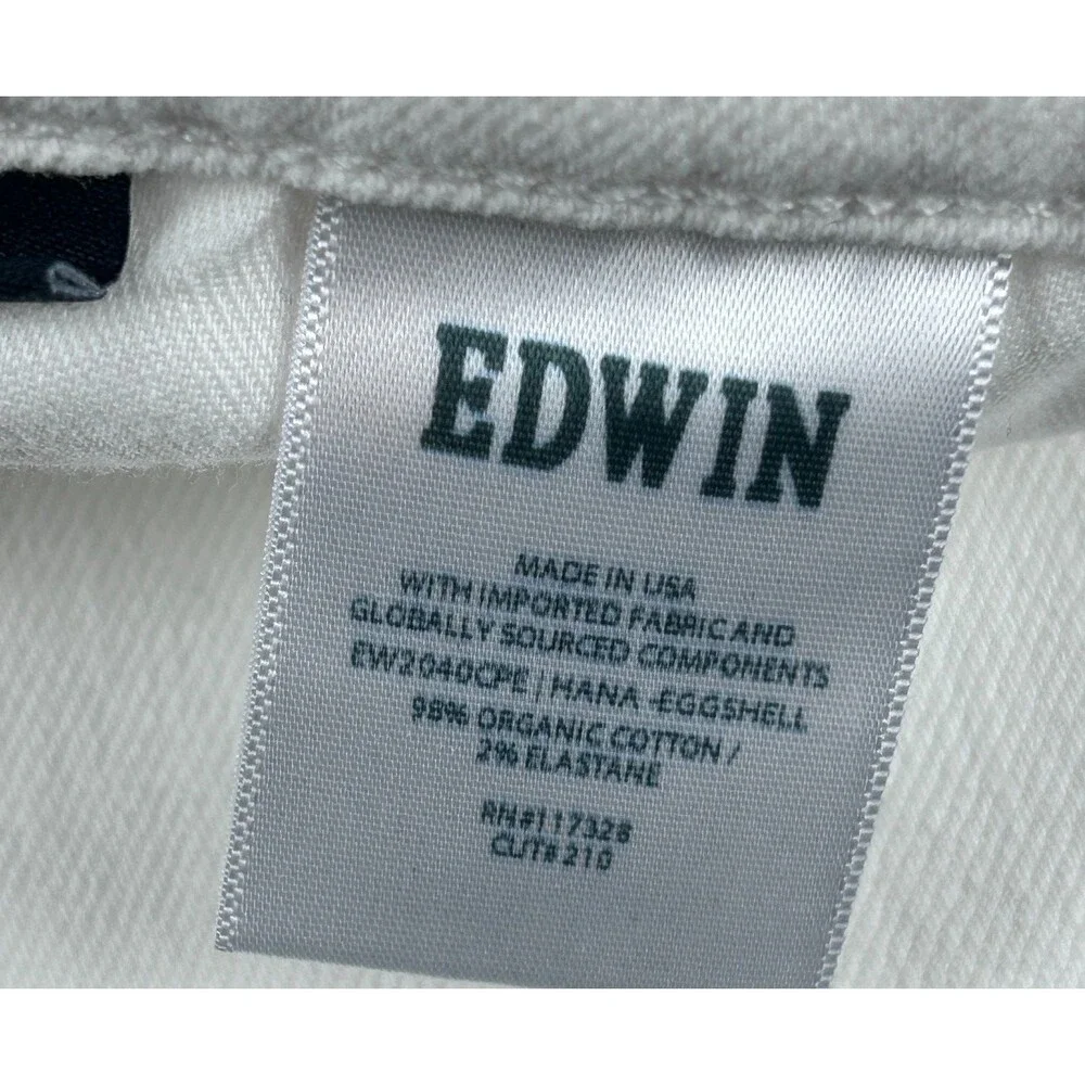 EDWIN Hana Classic Tapered Button Fly 5 Pocket White denim Jeans size 27 - Picture 3 of 12